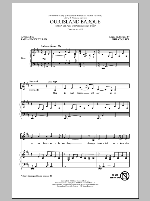 Phil Coulter Our Island Barque (arr. Paula Foley Tillen) Sheet Music Notes & Chords for SSA - Download or Print PDF