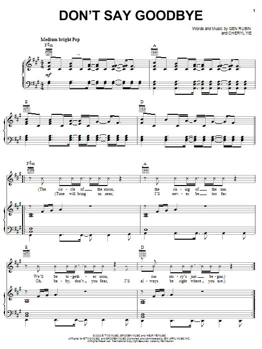 Paulina Rubio Don't Say Goodbye Sheet Music Notes & Chords for Piano, Vocal & Guitar (Right-Hand Melody) - Download or Print PDF