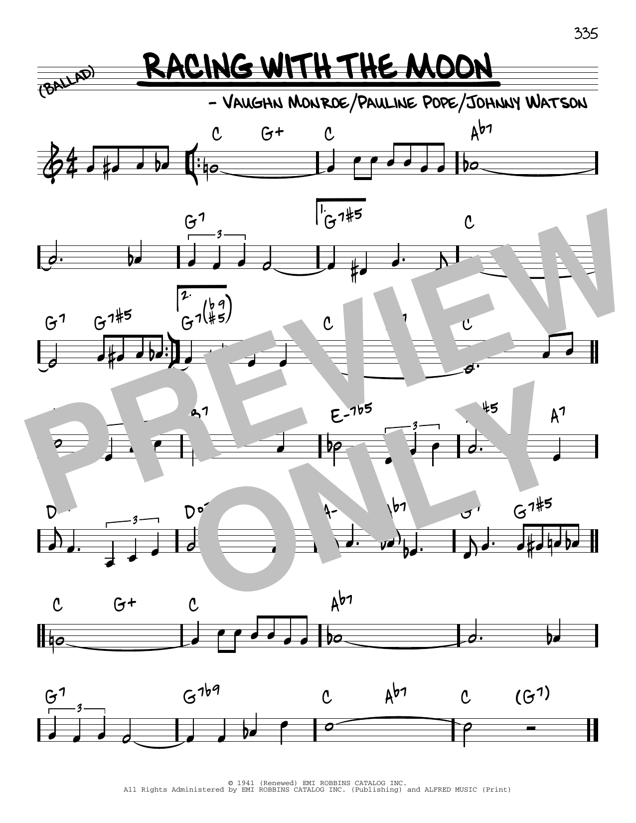 Pauline Pope Racing With The Moon Sheet Music Notes & Chords for Real Book – Melody & Chords - Download or Print PDF