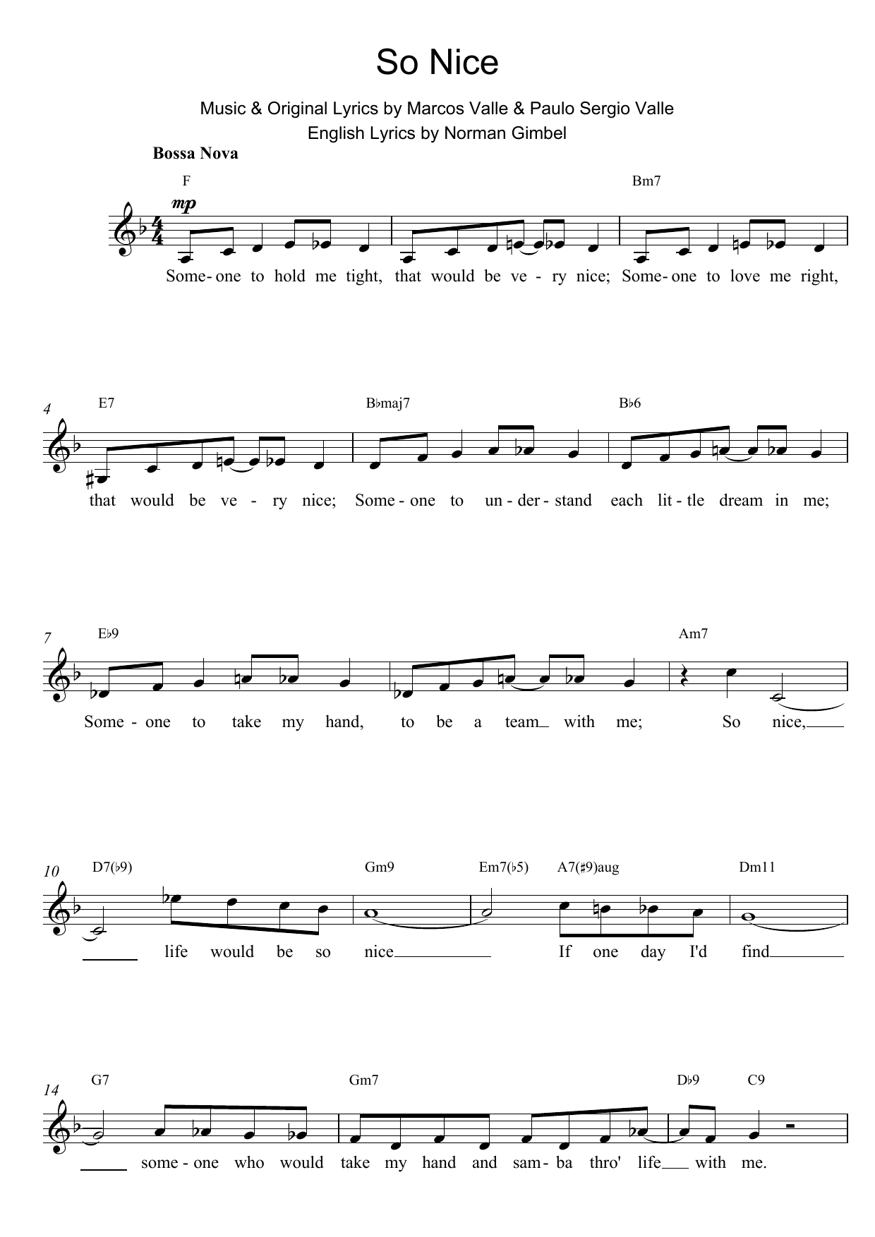 Paulo Sergio Valle So Nice Sheet Music Notes & Chords for Lead Sheet / Fake Book - Download or Print PDF