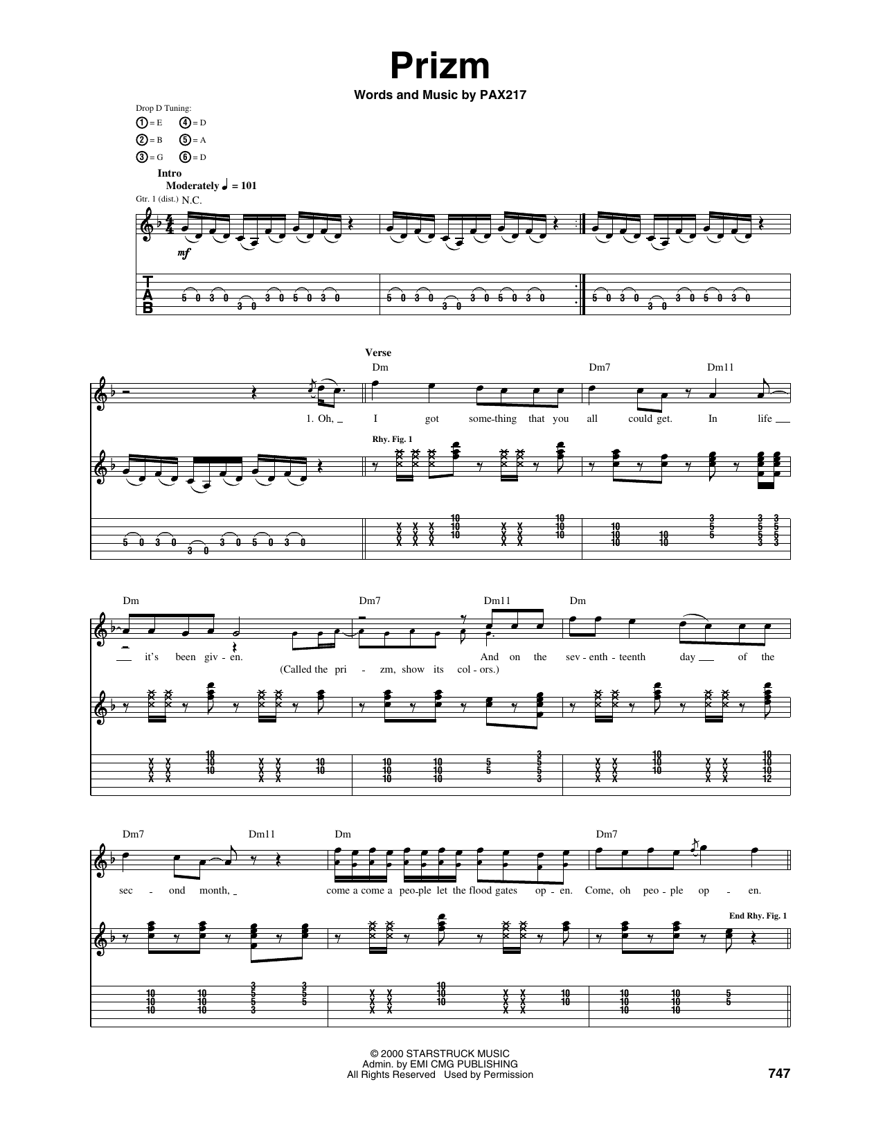 PAX217 Prizm Sheet Music Notes & Chords for Guitar Tab - Download or Print PDF