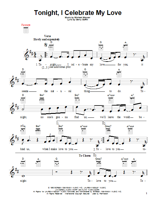 Peabo Bryson & Roberta Flack Tonight, I Celebrate My Love Sheet Music Notes & Chords for Ukulele - Download or Print PDF