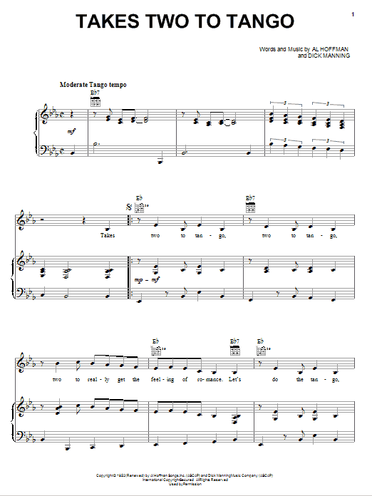 Pearl Bailey Takes Two To Tango Sheet Music Notes & Chords for Piano, Vocal & Guitar (Right-Hand Melody) - Download or Print PDF