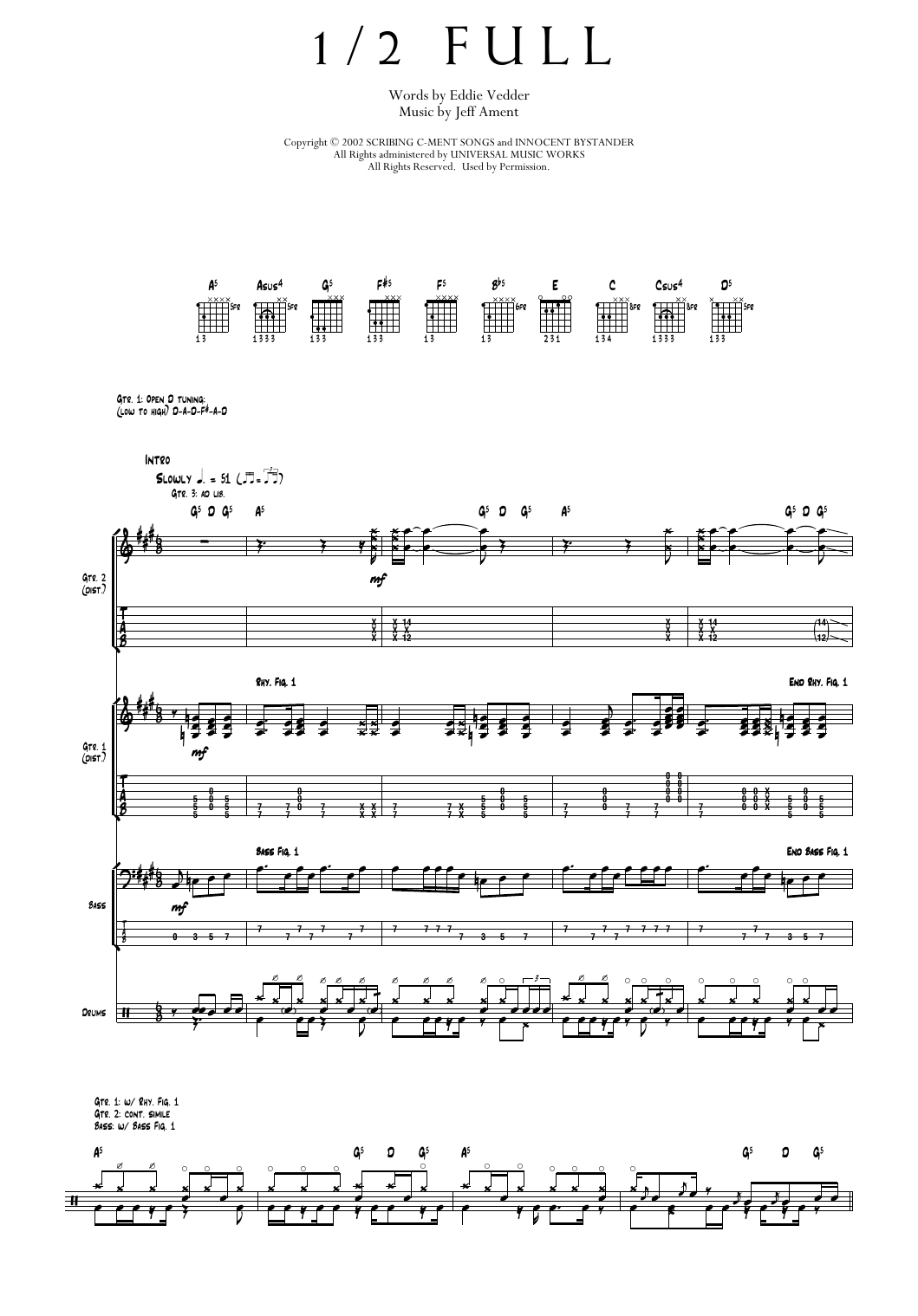 Pearl Jam 1/2 Full Sheet Music Notes & Chords for Transcribed Score - Download or Print PDF