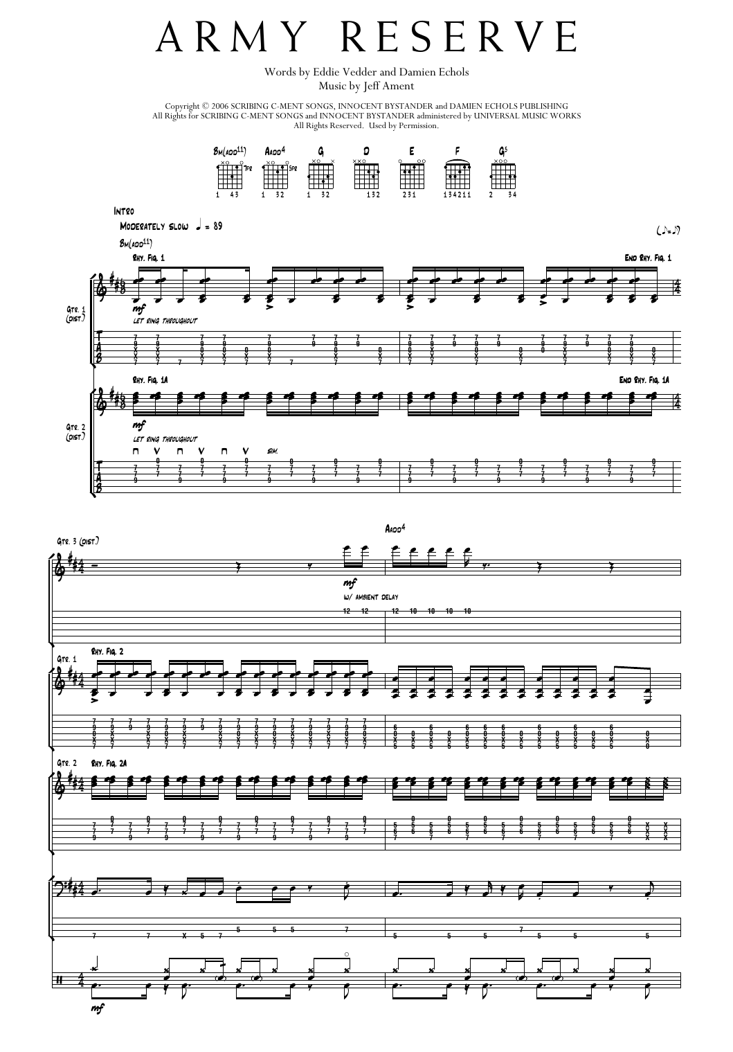 Pearl Jam Army Reserve Sheet Music Notes & Chords for Transcribed Score - Download or Print PDF
