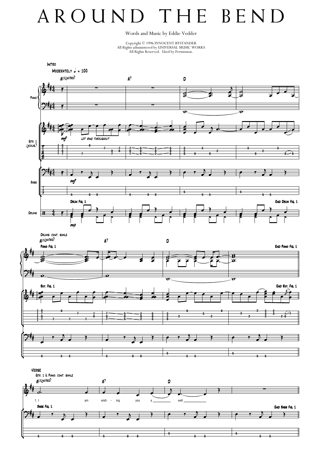Pearl Jam Around The Bend Sheet Music Notes & Chords for Transcribed Score - Download or Print PDF