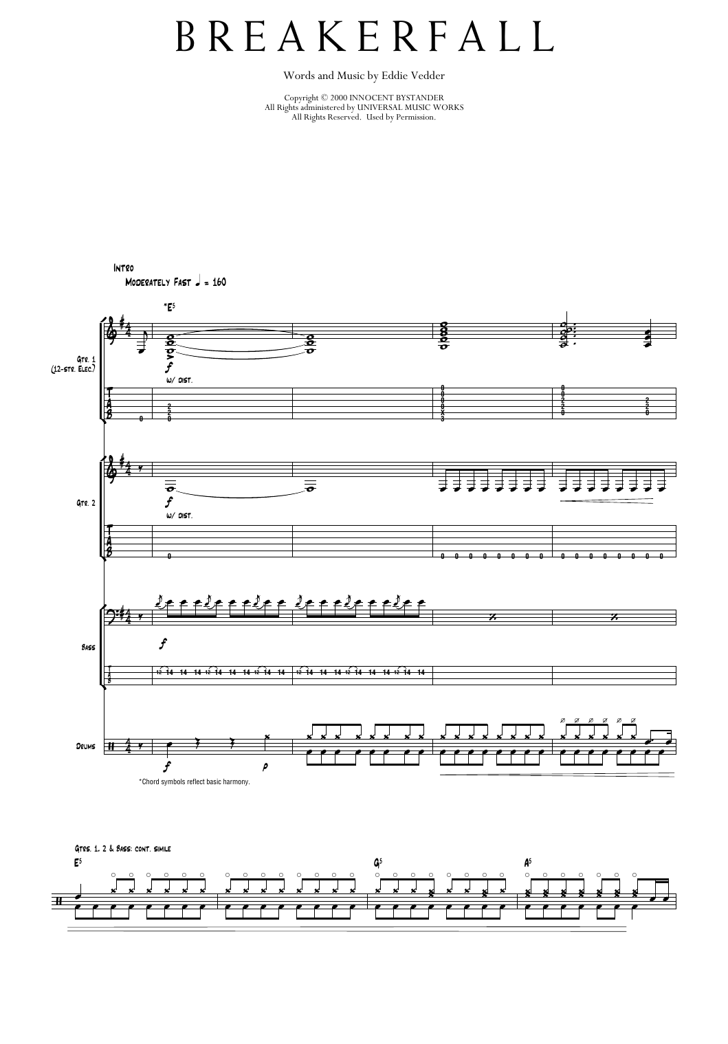 Pearl Jam Breakerfall Sheet Music Notes & Chords for Transcribed Score - Download or Print PDF