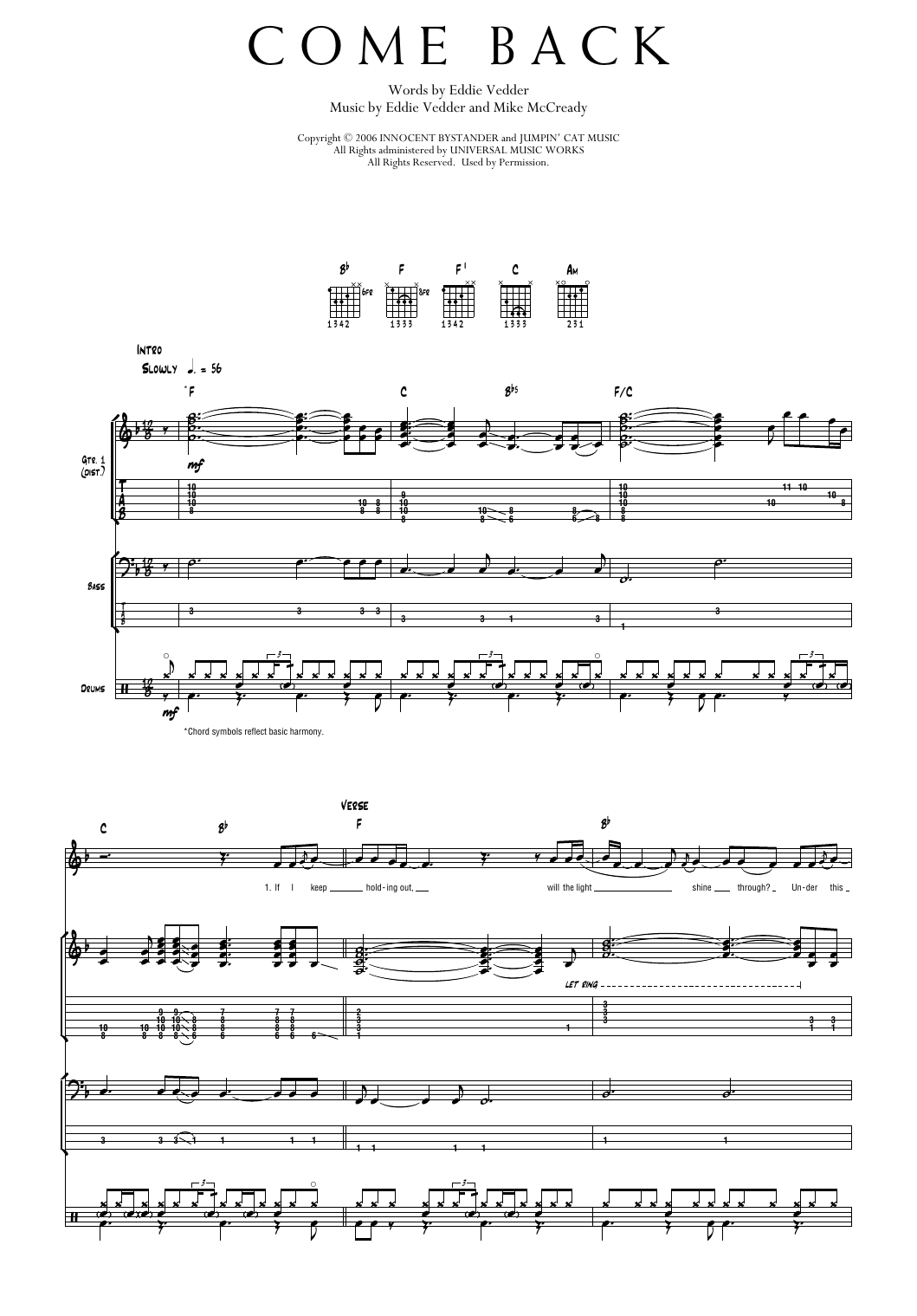 Pearl Jam Come Back Sheet Music Notes & Chords for Transcribed Score - Download or Print PDF