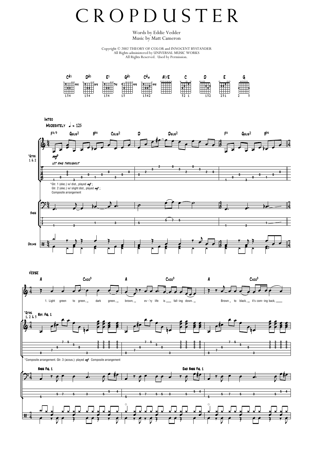 Pearl Jam Cropduster Sheet Music Notes & Chords for Transcribed Score - Download or Print PDF