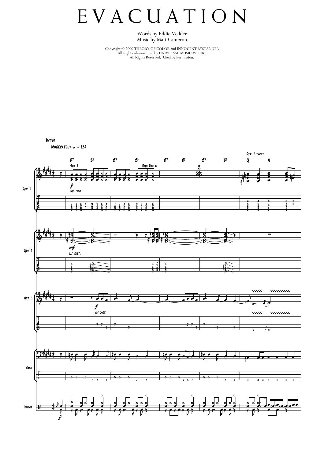 Pearl Jam Evacuation Sheet Music Notes & Chords for Transcribed Score - Download or Print PDF