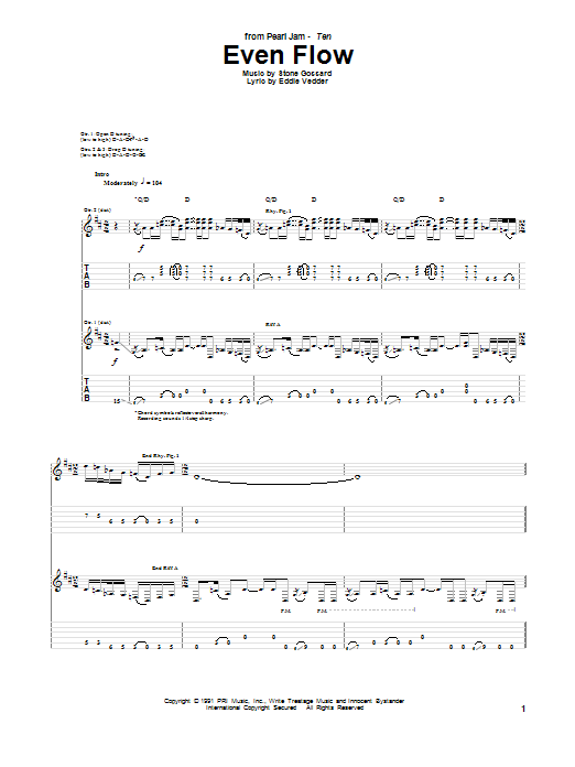 Pearl Jam Even Flow Sheet Music Notes & Chords for Lyrics & Chords - Download or Print PDF
