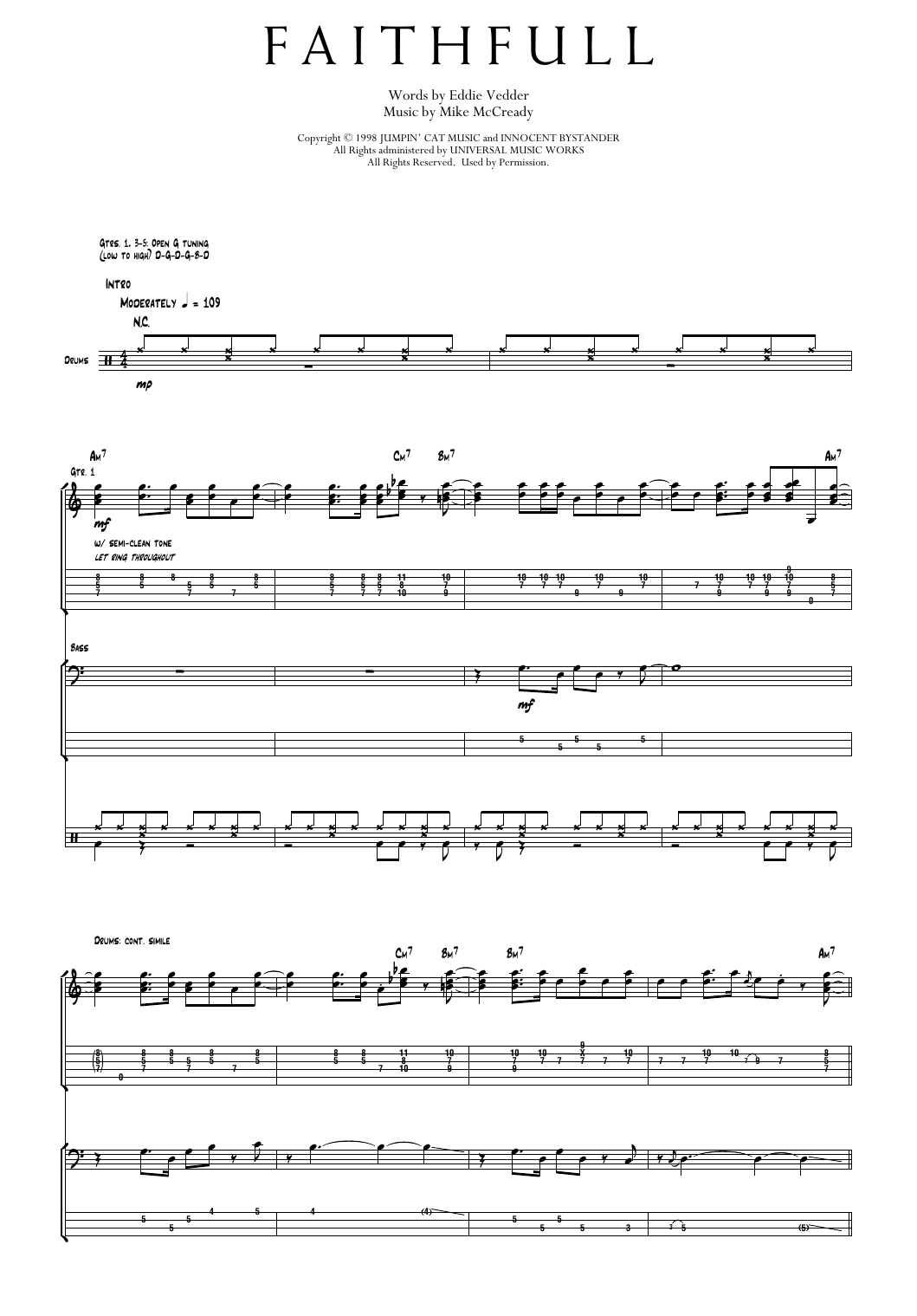 Pearl Jam Faithfull Sheet Music Notes & Chords for Transcribed Score - Download or Print PDF