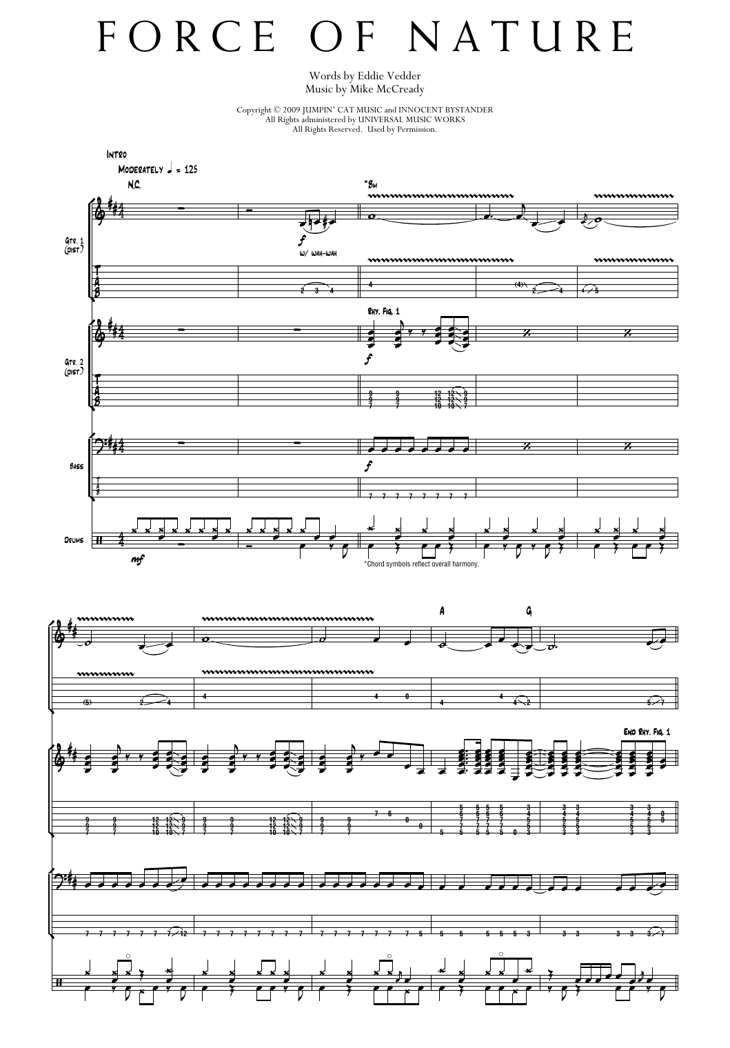 Pearl Jam Force Of Nature Sheet Music Notes & Chords for Transcribed Score - Download or Print PDF