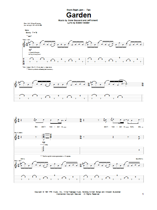 Pearl Jam Garden Sheet Music Notes & Chords for Guitar Tab - Download or Print PDF