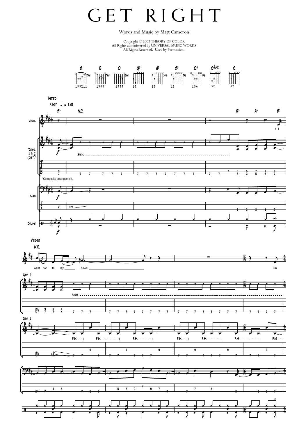 Pearl Jam Get Right Sheet Music Notes & Chords for Transcribed Score - Download or Print PDF