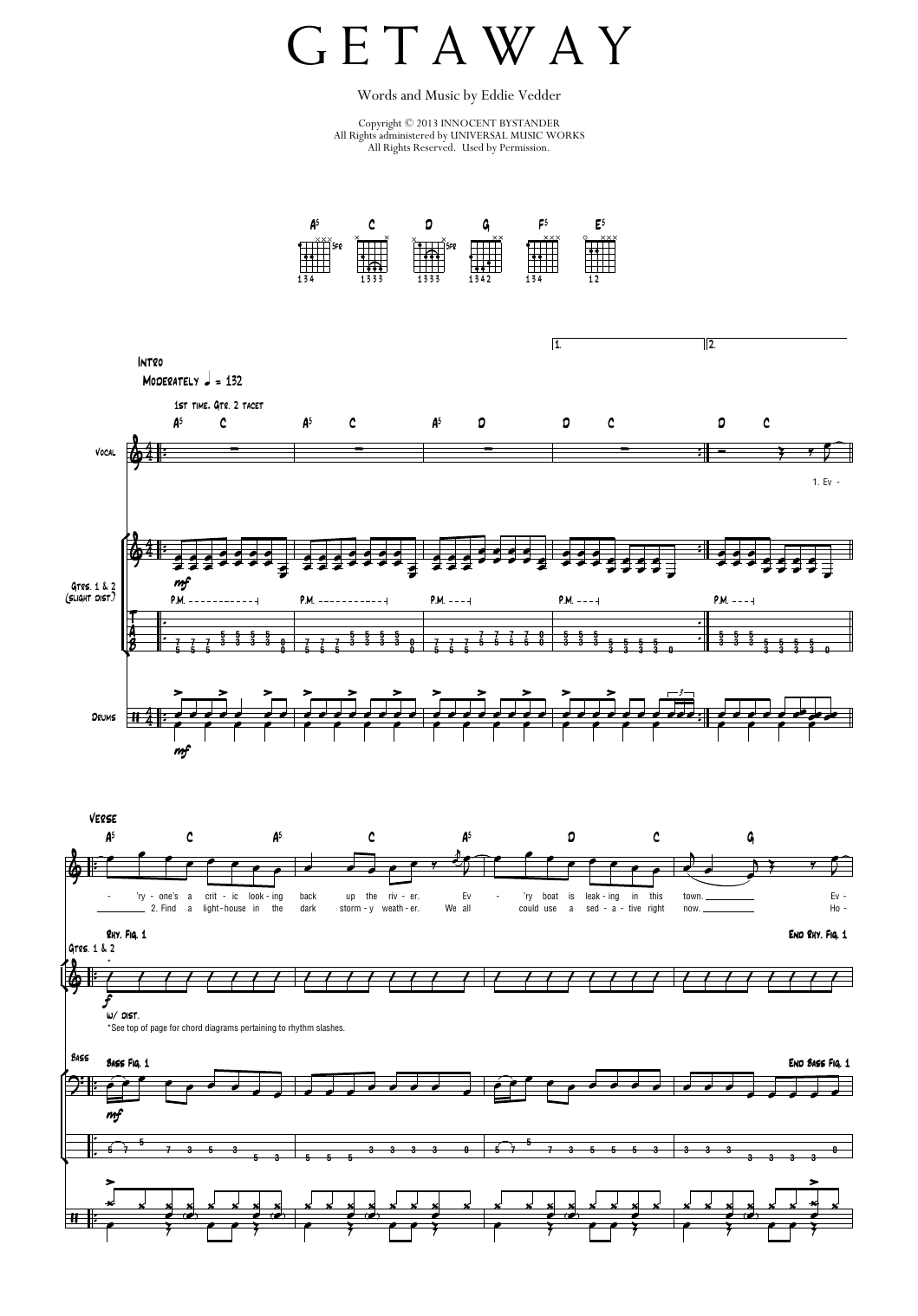 Pearl Jam Getaway Sheet Music Notes & Chords for Transcribed Score - Download or Print PDF