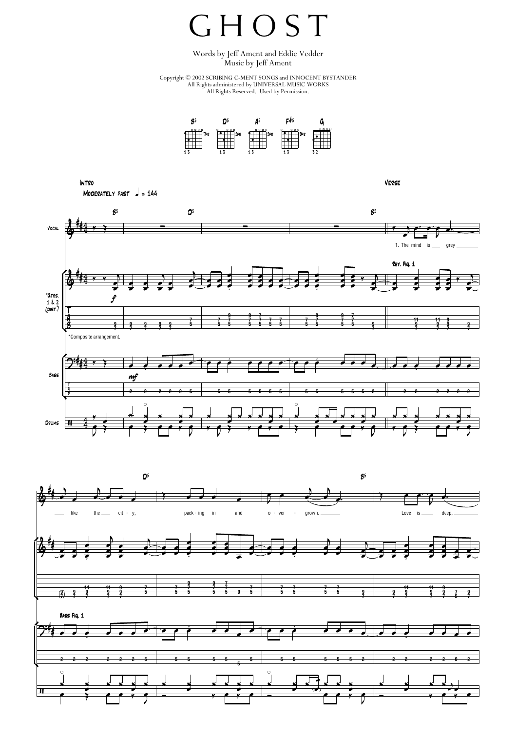 Pearl Jam Ghost Sheet Music Notes & Chords for Transcribed Score - Download or Print PDF