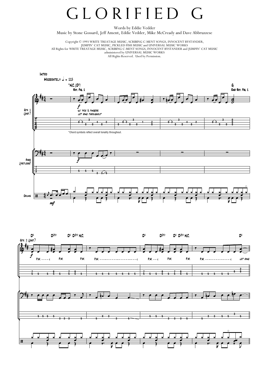 Pearl Jam Glorified G Sheet Music Notes & Chords for Transcribed Score - Download or Print PDF