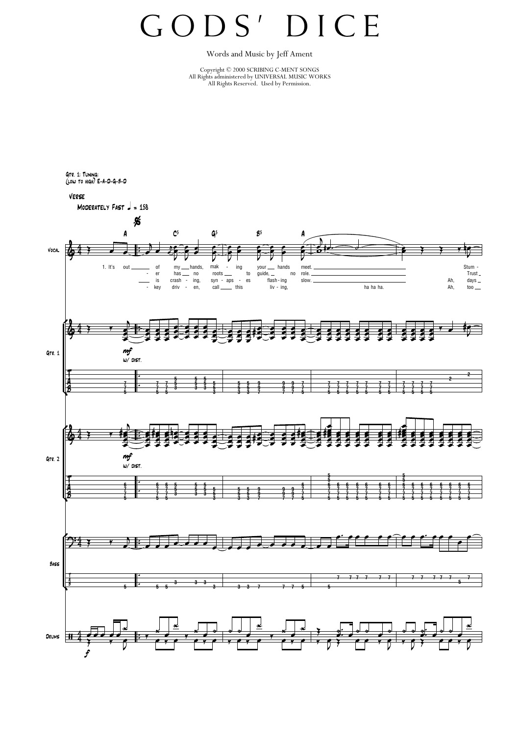 Pearl Jam Gods' Dice Sheet Music Notes & Chords for Transcribed Score - Download or Print PDF