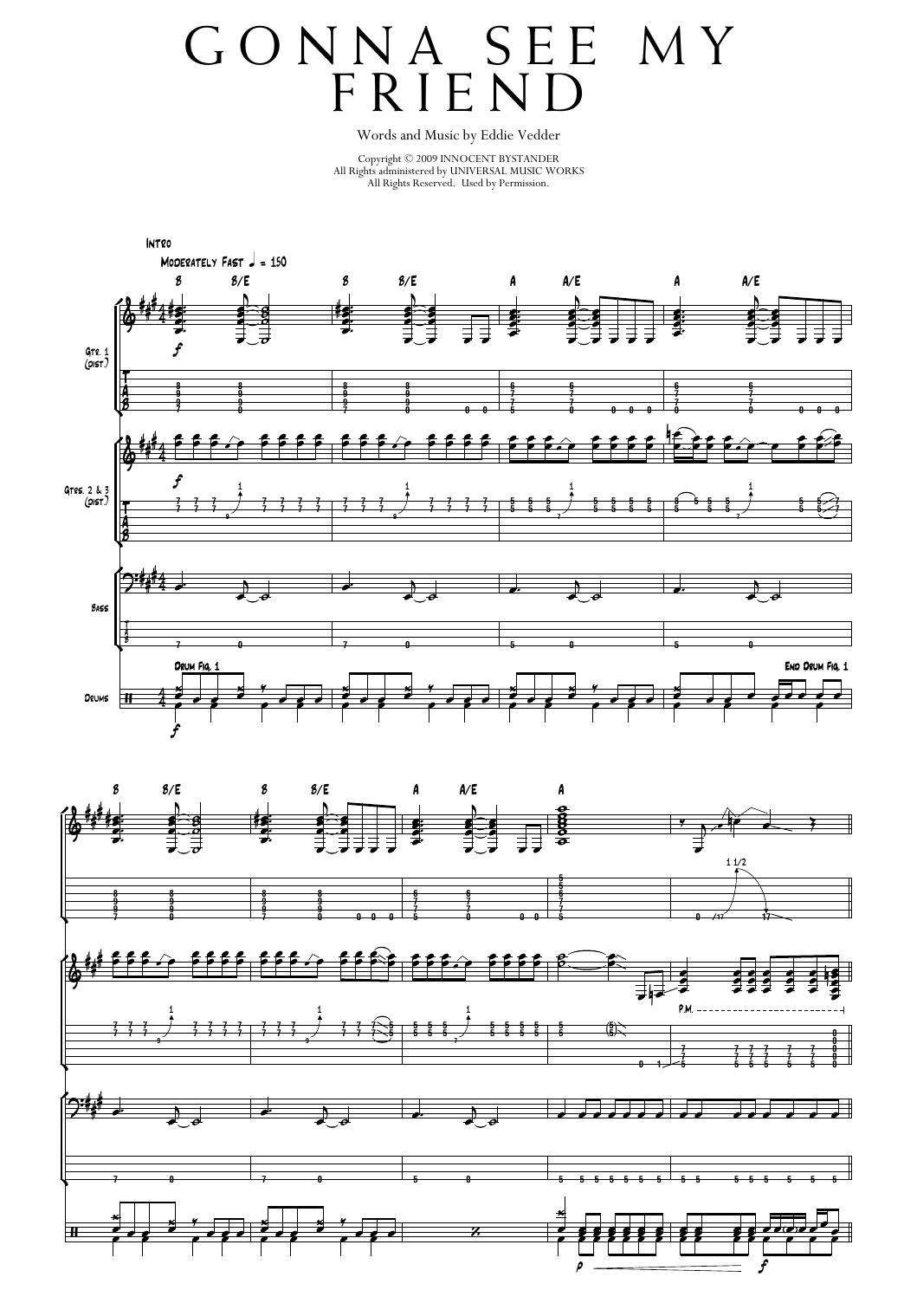 Pearl Jam Gonna See My Friend Sheet Music Notes & Chords for Transcribed Score - Download or Print PDF