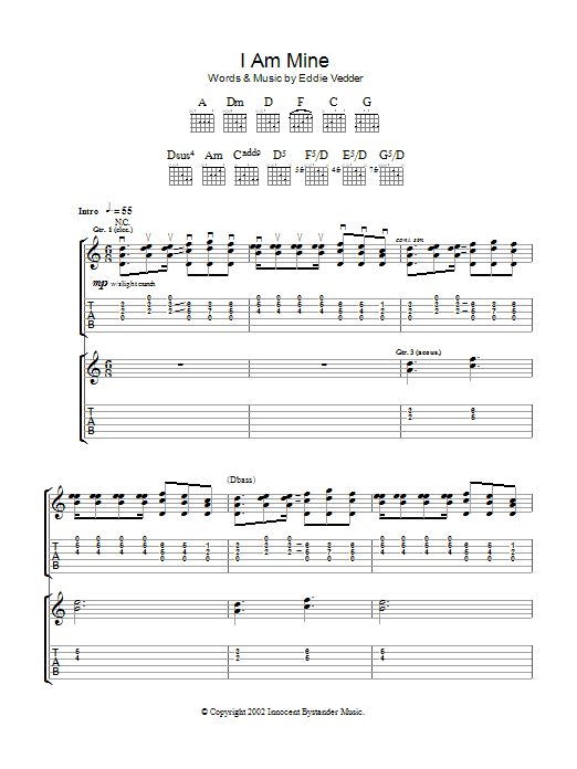 Pearl Jam I Am Mine Sheet Music Notes & Chords for Piano, Vocal & Guitar (Right-Hand Melody) - Download or Print PDF