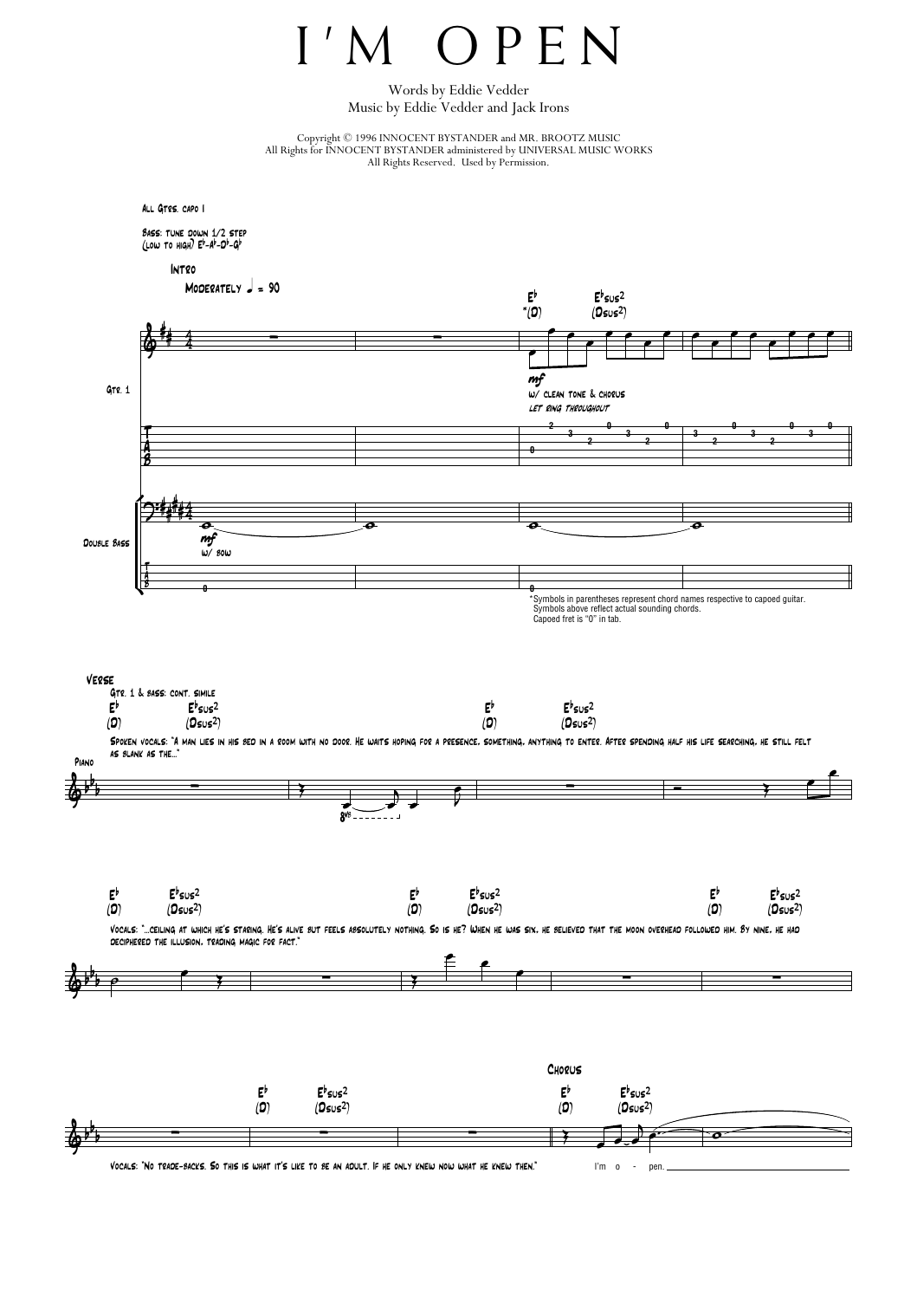 Pearl Jam I'm Open Sheet Music Notes & Chords for Transcribed Score - Download or Print PDF