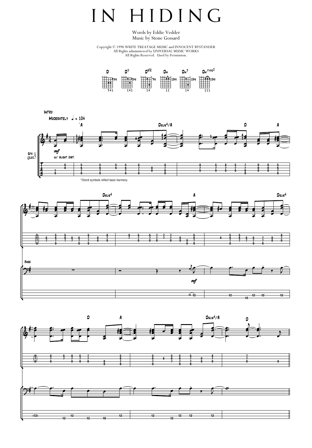 Pearl Jam In Hiding Sheet Music Notes & Chords for Transcribed Score - Download or Print PDF