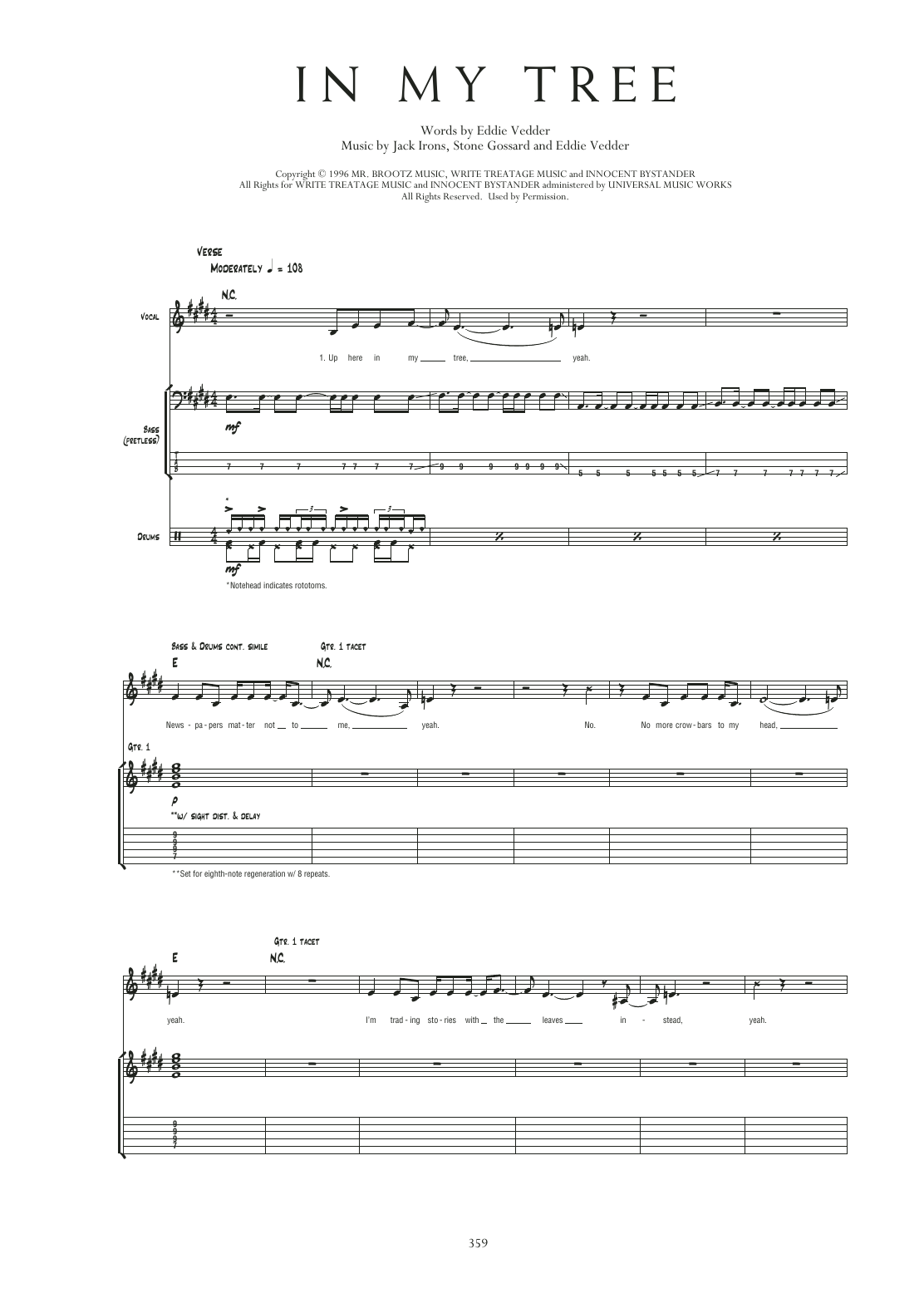 Pearl Jam In My Tree Sheet Music Notes & Chords for Transcribed Score - Download or Print PDF