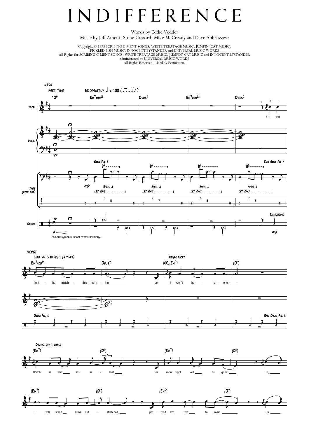 Pearl Jam Indifference Sheet Music Notes & Chords for Transcribed Score - Download or Print PDF