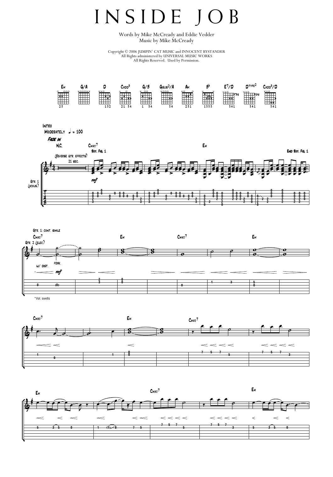 Pearl Jam Inside Job Sheet Music Notes & Chords for Transcribed Score - Download or Print PDF