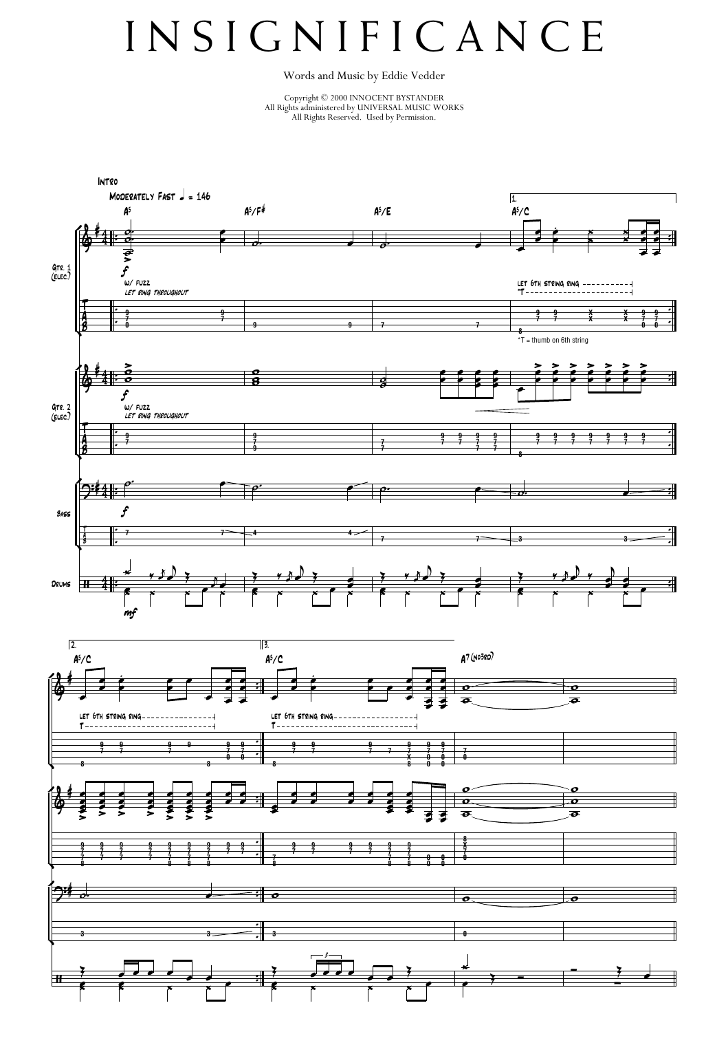 Pearl Jam Insignificance Sheet Music Notes & Chords for Transcribed Score - Download or Print PDF