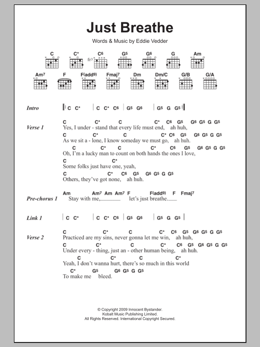 Pearl Jam Just Breathe Sheet Music Notes & Chords for Guitar Tab - Download or Print PDF