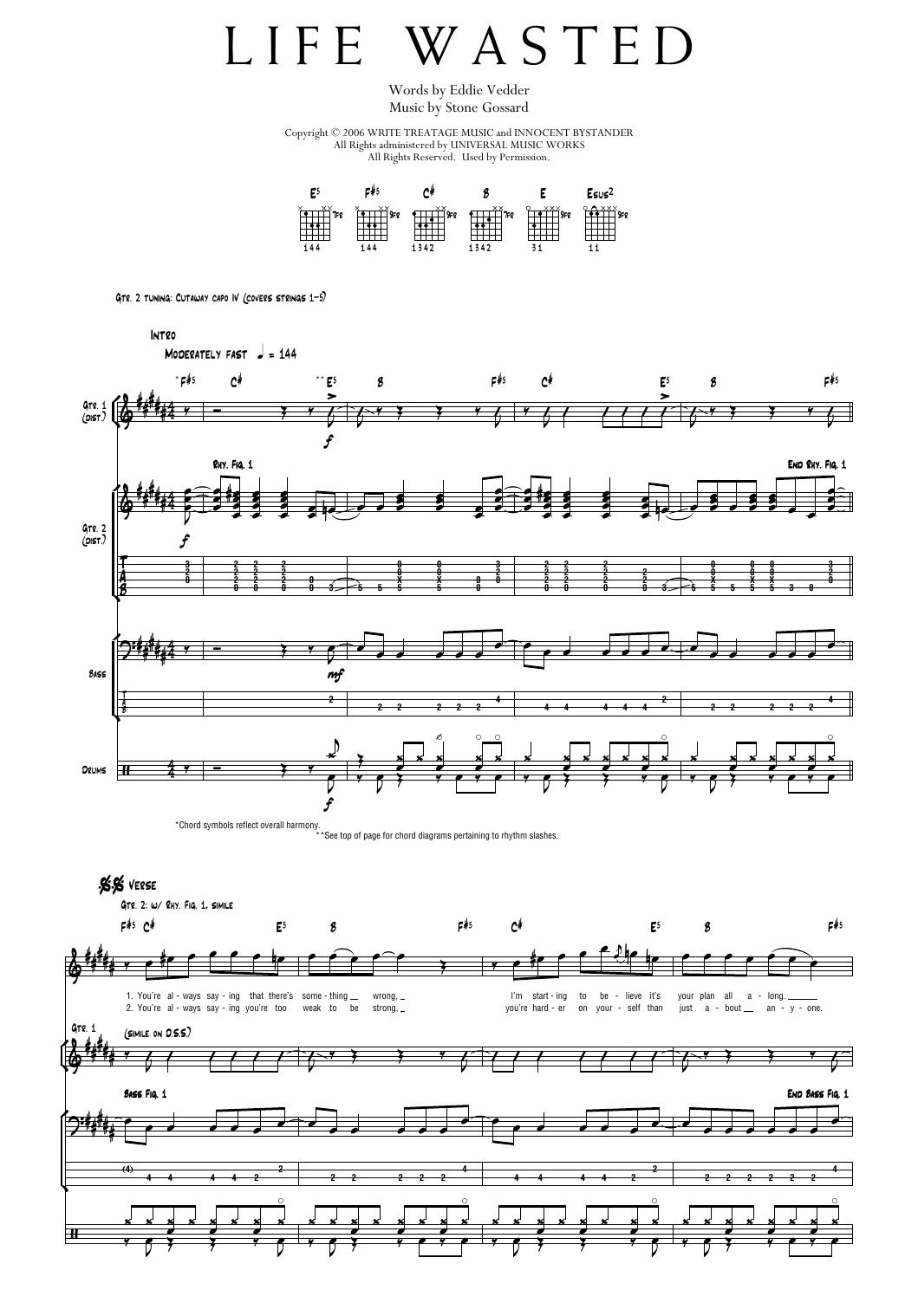 Pearl Jam Life Wasted Sheet Music Notes & Chords for Transcribed Score - Download or Print PDF
