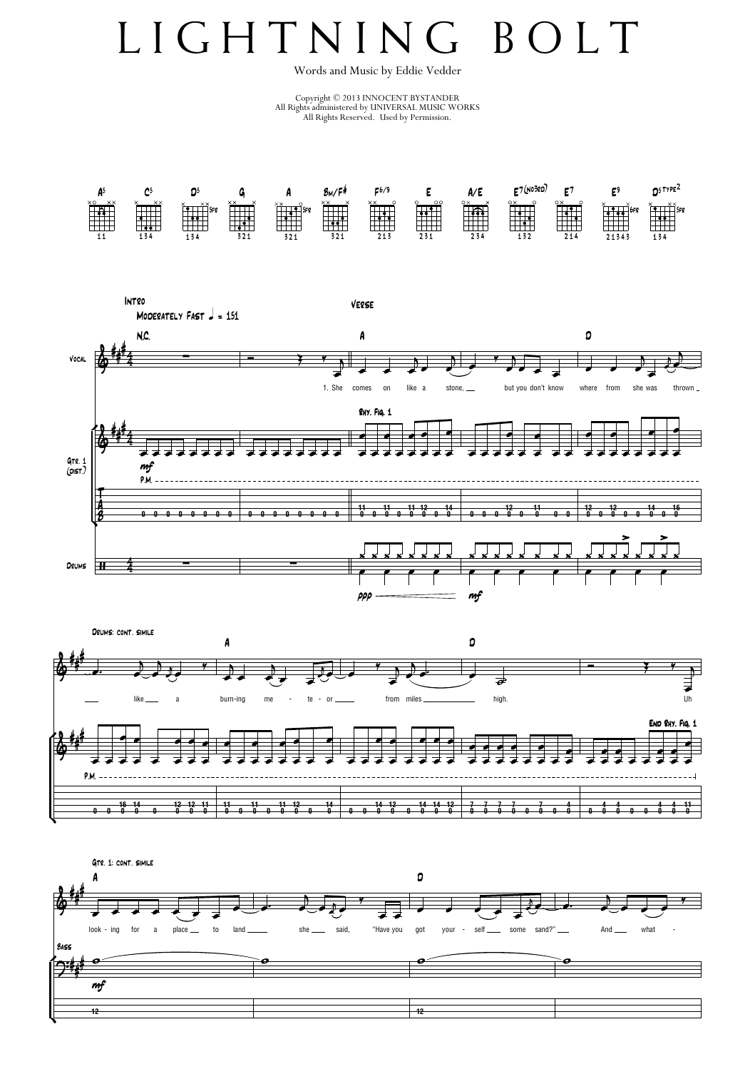Pearl Jam Lightning Bolt Sheet Music Notes & Chords for Transcribed Score - Download or Print PDF