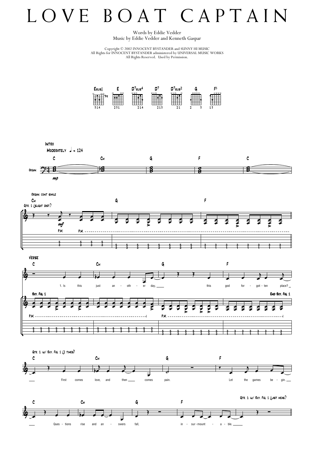 Pearl Jam Love Boat Captain Sheet Music Notes & Chords for Transcribed Score - Download or Print PDF