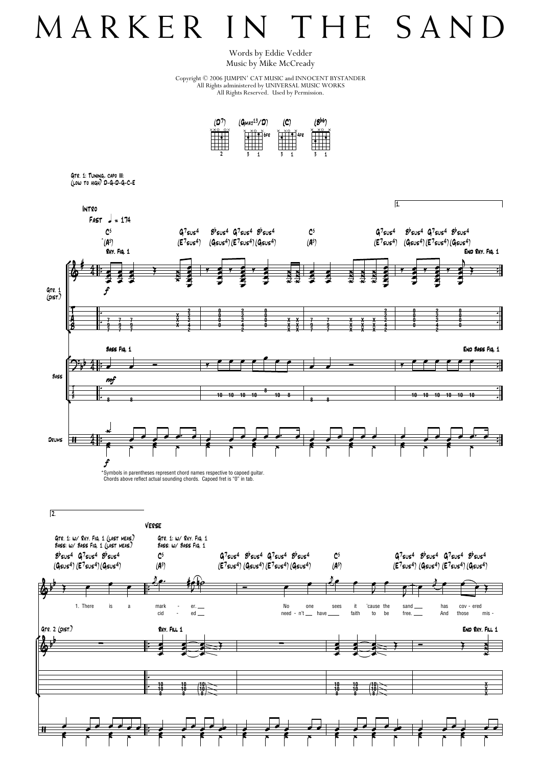 Pearl Jam Marker In The Sand Sheet Music Notes & Chords for Transcribed Score - Download or Print PDF