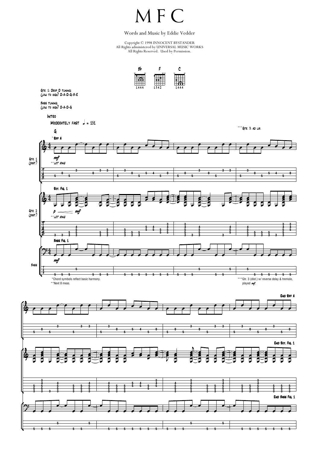 Pearl Jam MFC Sheet Music Notes & Chords for Transcribed Score - Download or Print PDF