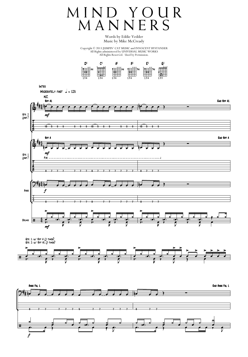 Pearl Jam Mind Your Manners Sheet Music Notes & Chords for Transcribed Score - Download or Print PDF