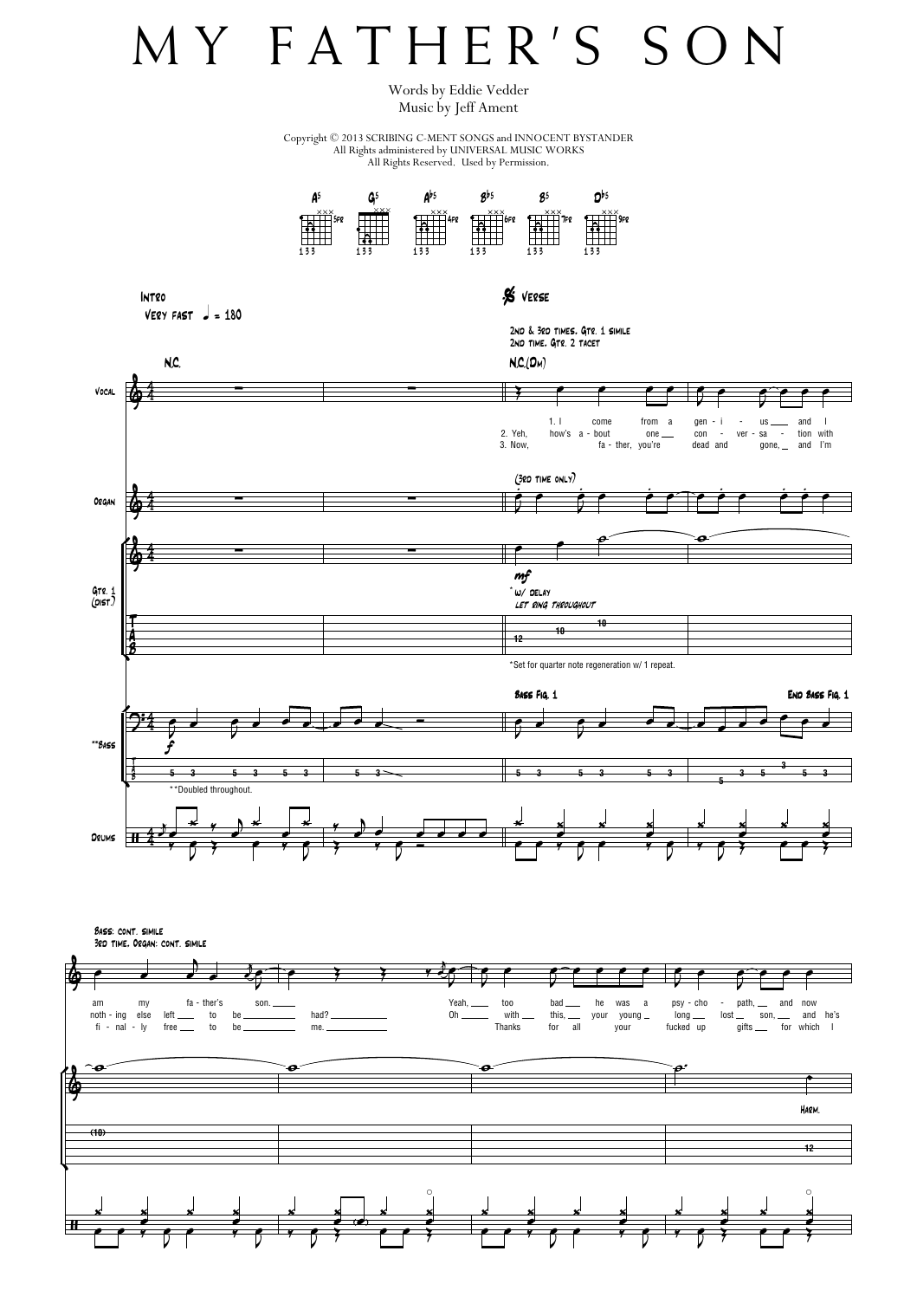 Pearl Jam My Father's Son Sheet Music Notes & Chords for Transcribed Score - Download or Print PDF