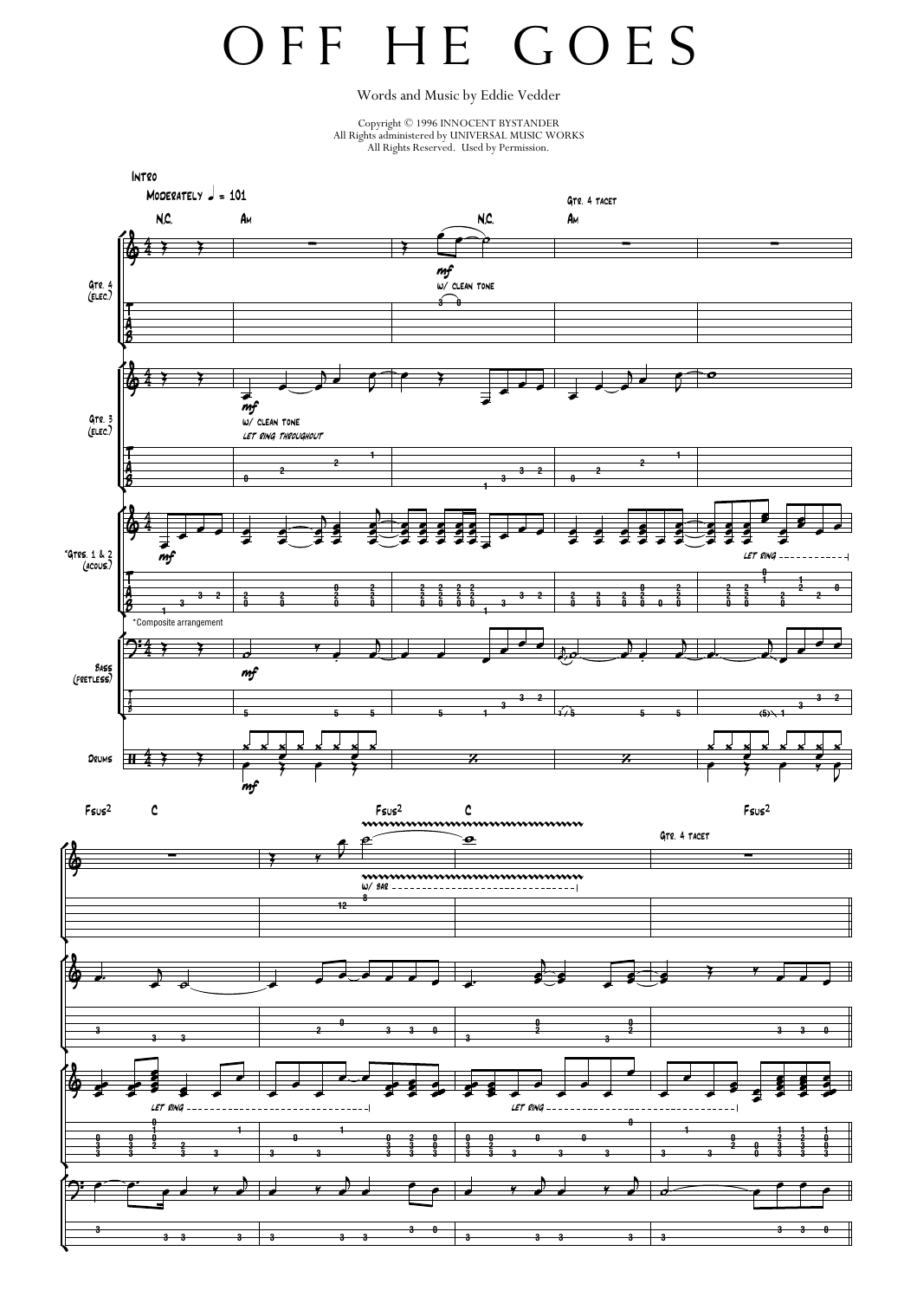 Pearl Jam Off He Goes Sheet Music Notes & Chords for Transcribed Score - Download or Print PDF