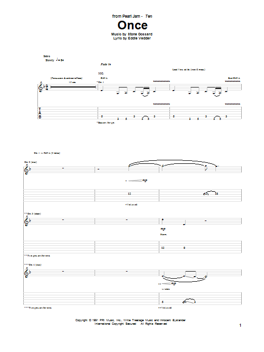 Pearl Jam Once Sheet Music Notes & Chords for Guitar Tab - Download or Print PDF