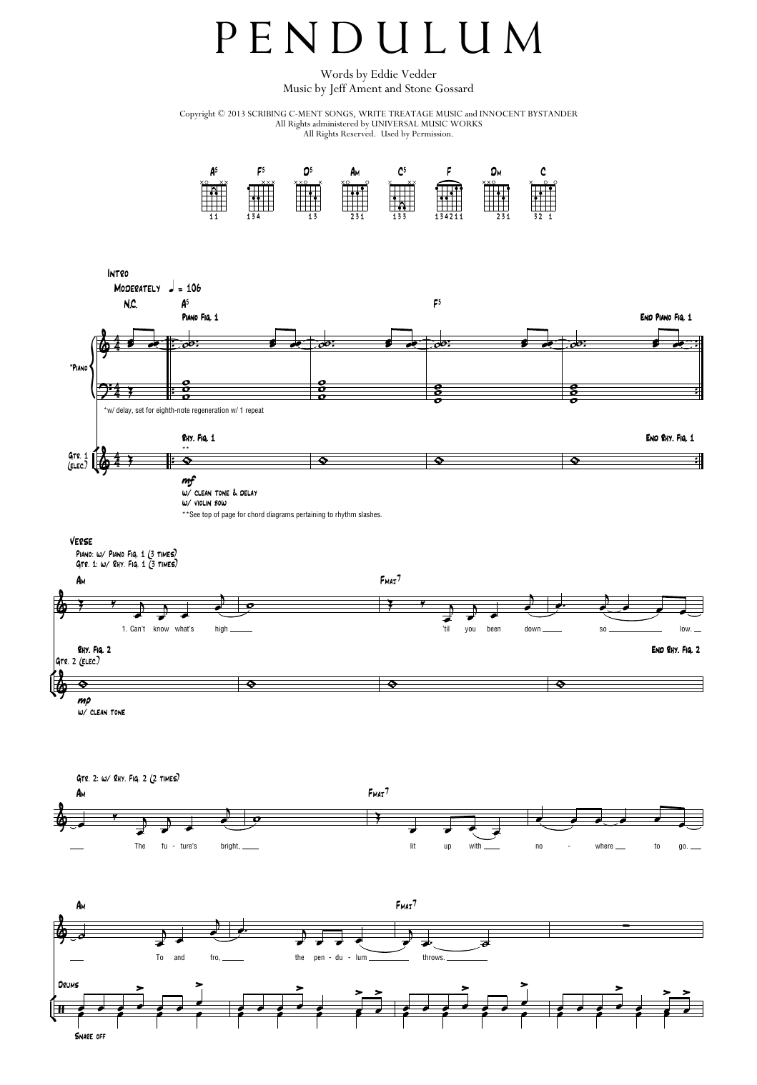 Pearl Jam Pendulum Sheet Music Notes & Chords for Transcribed Score - Download or Print PDF
