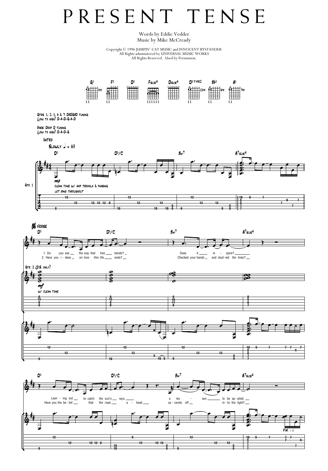Pearl Jam Present Tense Sheet Music Notes & Chords for Transcribed Score - Download or Print PDF