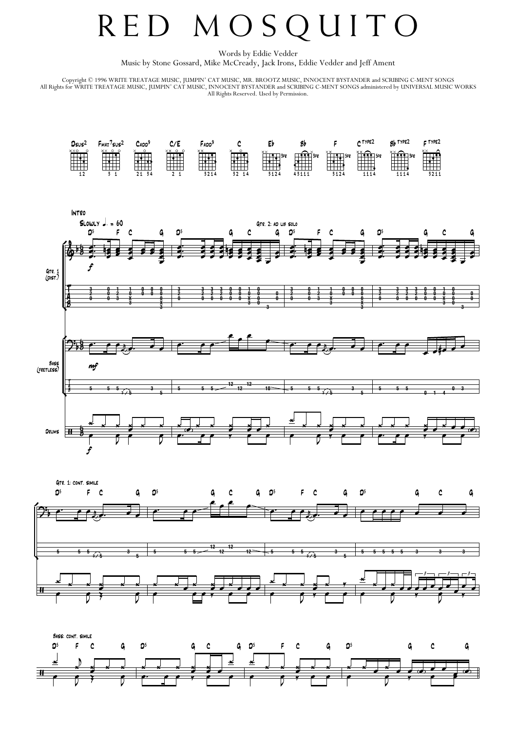 Pearl Jam Red Mosquito Sheet Music Notes & Chords for Transcribed Score - Download or Print PDF