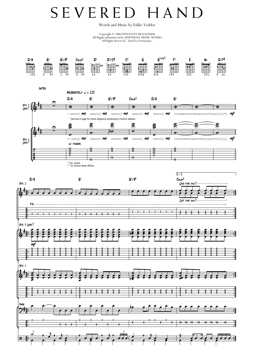 Pearl Jam Severed Hand Sheet Music Notes & Chords for Transcribed Score - Download or Print PDF