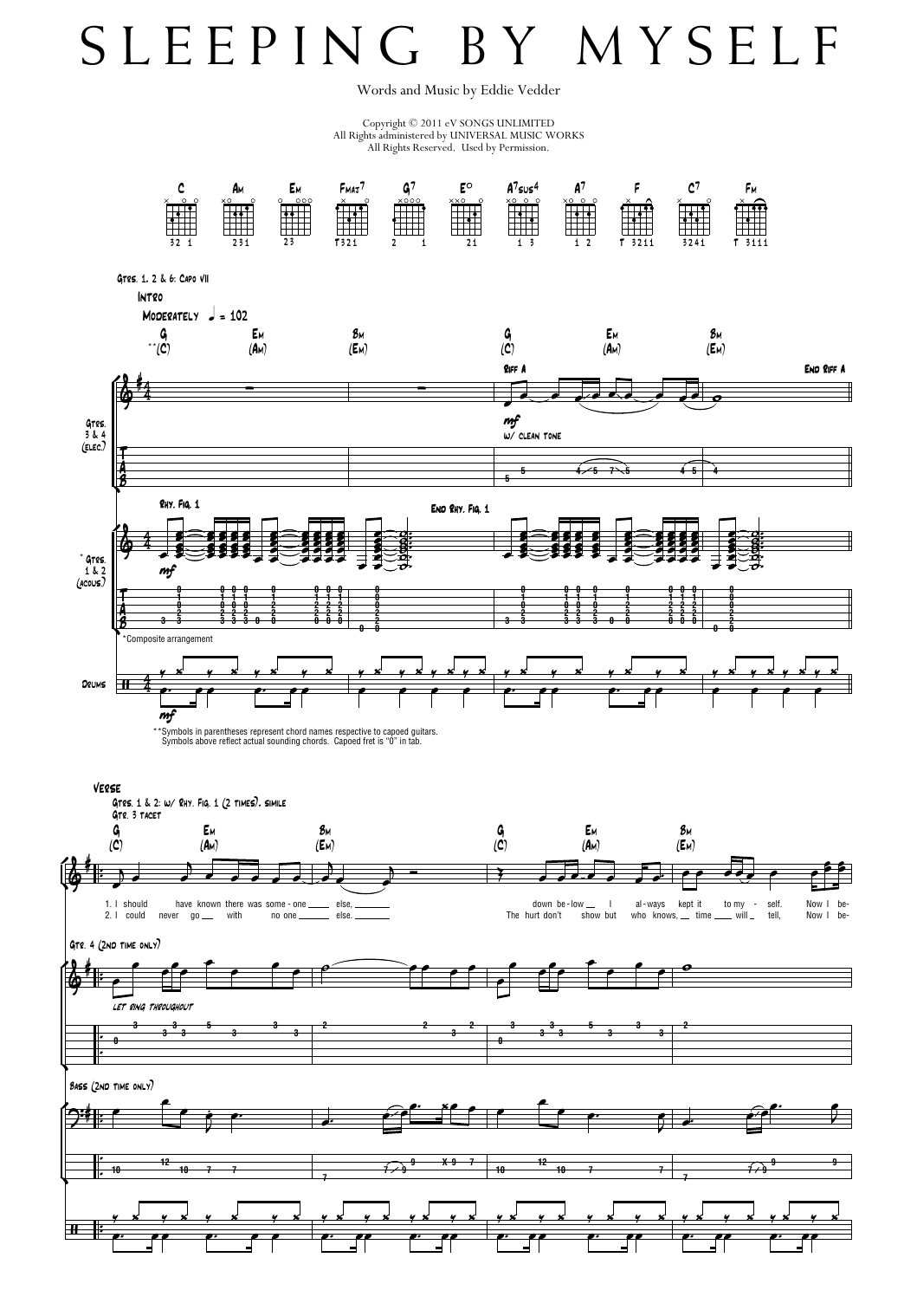 Pearl Jam Sleeping By Myself Sheet Music Notes & Chords for Transcribed Score - Download or Print PDF