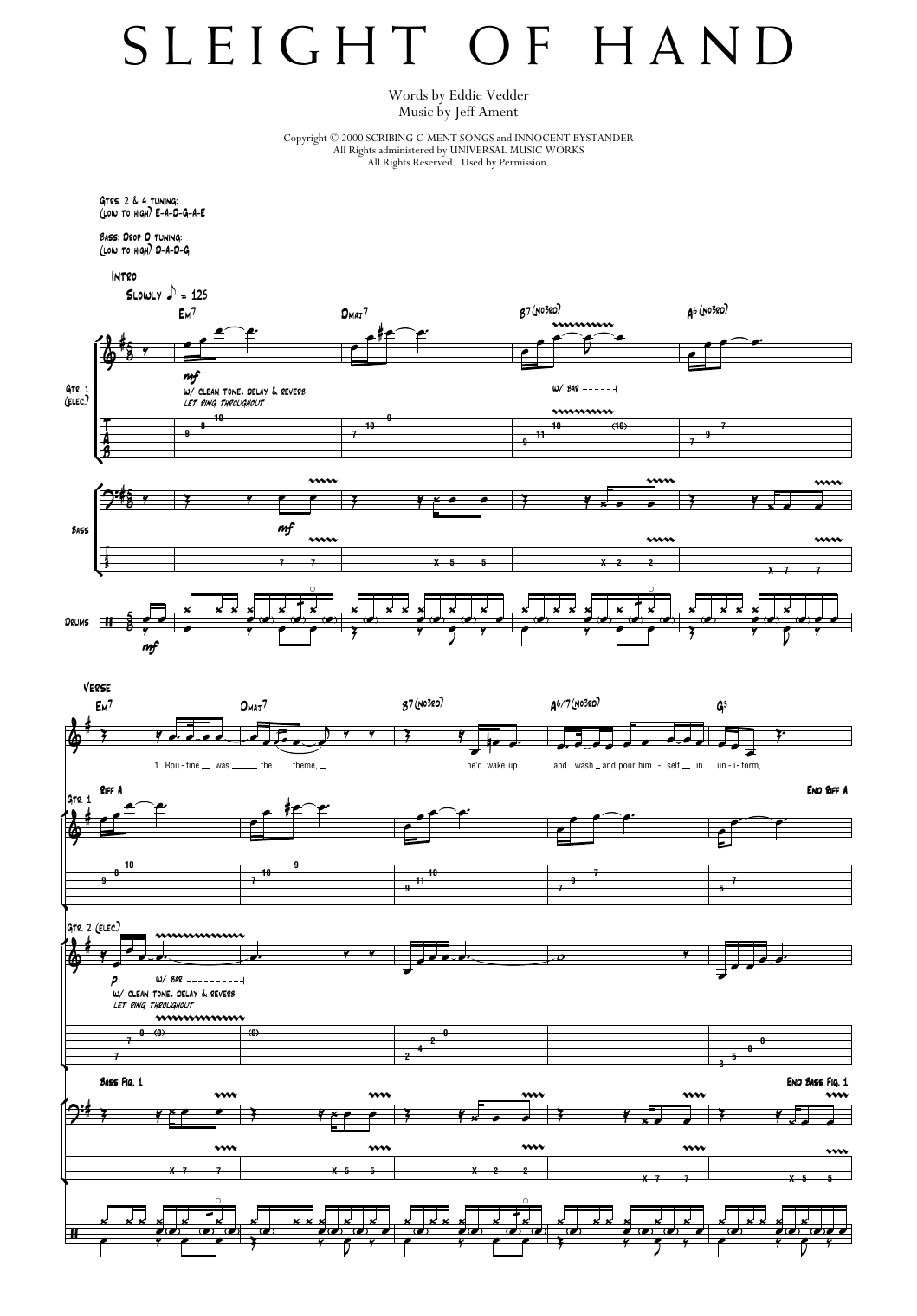 Pearl Jam Sleight Of Hand Sheet Music Notes & Chords for Transcribed Score - Download or Print PDF