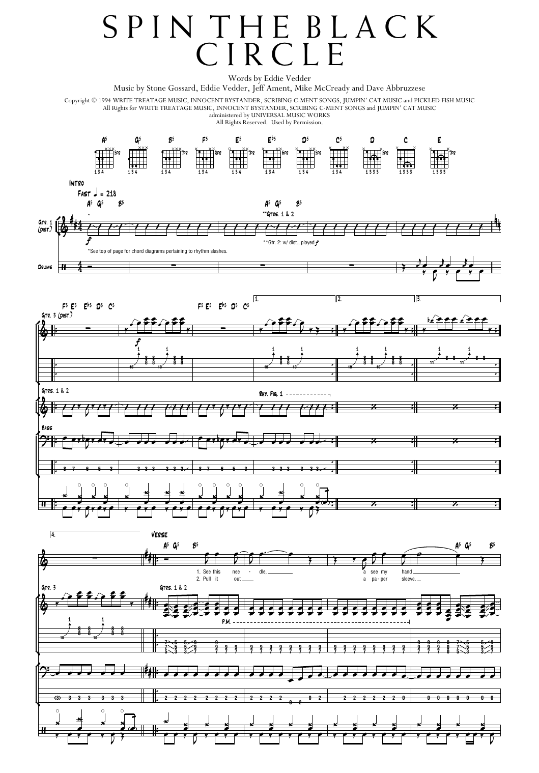 Pearl Jam Spin The Black Circle Sheet Music Notes & Chords for Transcribed Score - Download or Print PDF