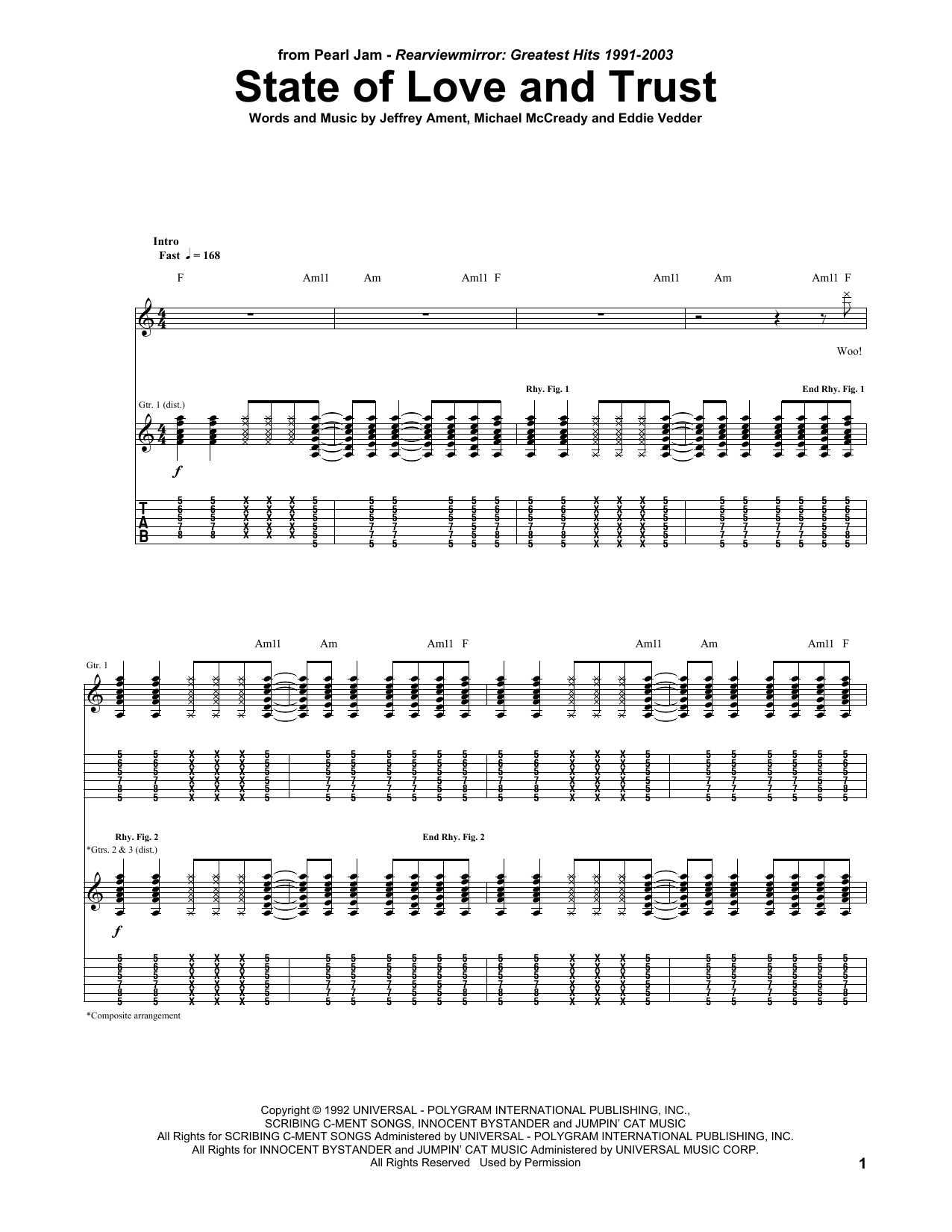 Pearl Jam State Of Love And Trust Sheet Music Notes & Chords for Guitar Tab - Download or Print PDF