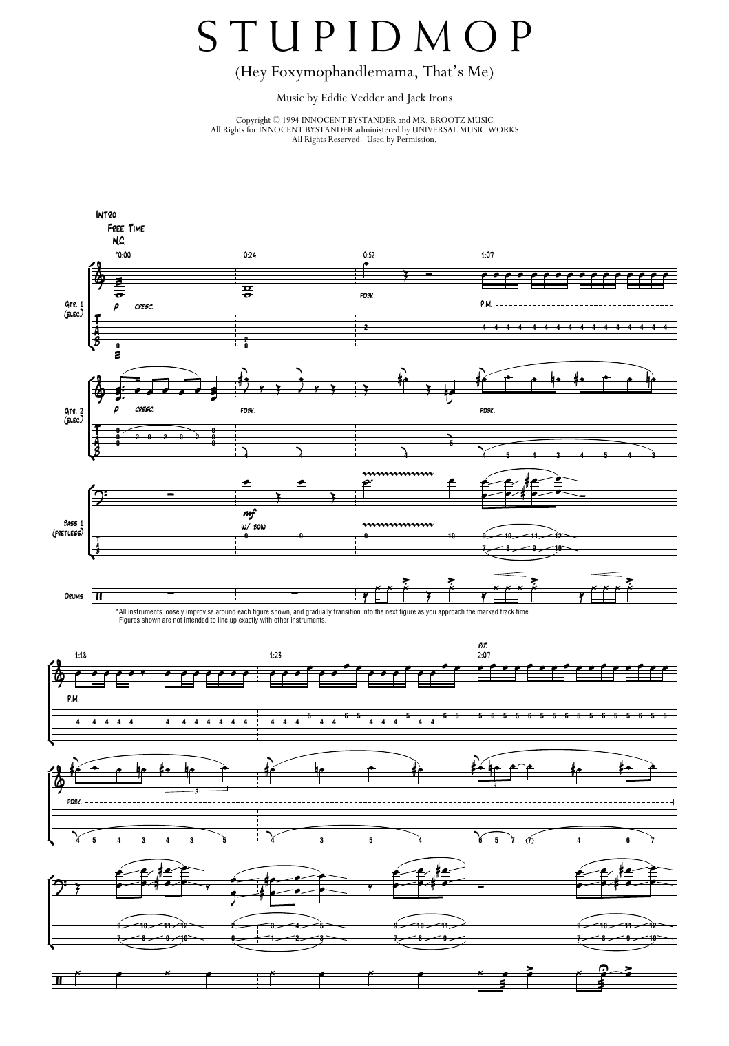 Pearl Jam Stupidmop (Hey Foxymophandlemama, That's Me) Sheet Music Notes & Chords for Transcribed Score - Download or Print PDF